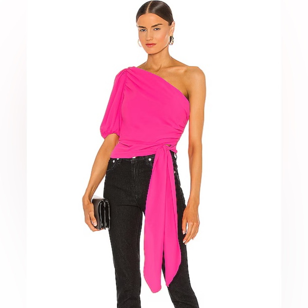 AMANDA UPRICHARD Bexley Top in Pink Lacquer
One-Shoulder Blouse